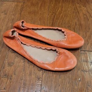 Chloé Orange Leather Ballet Flats, 40